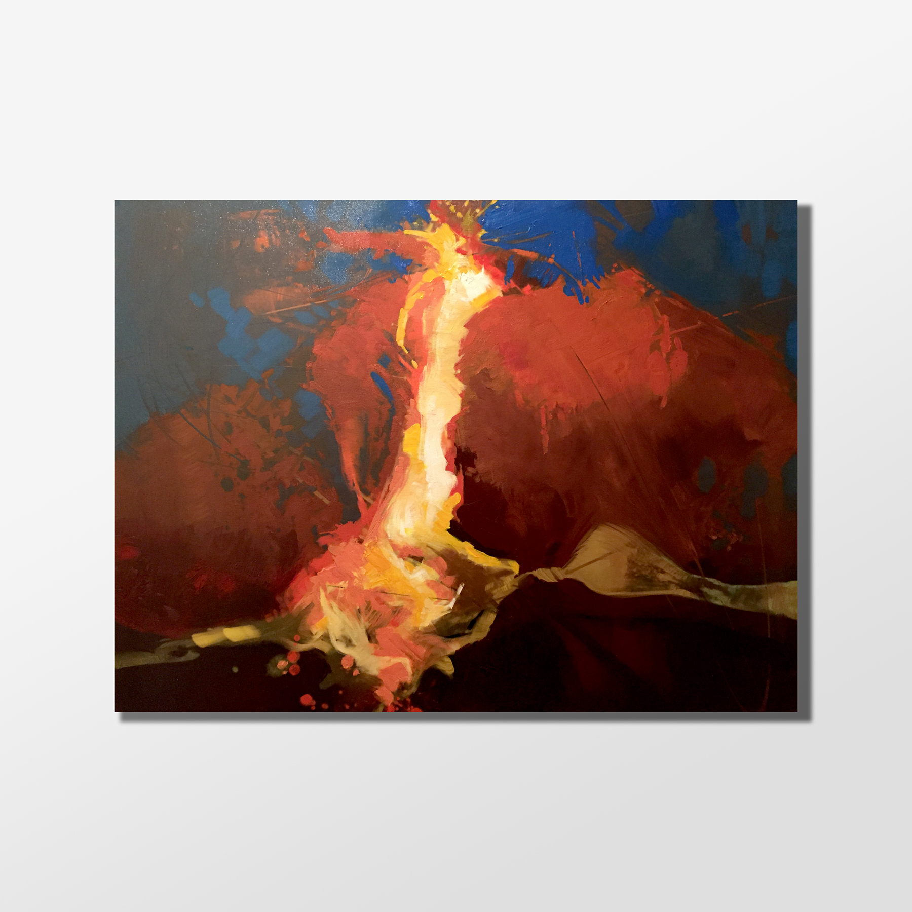 Abstract Painting Orange and Yellow titled Eruption by Scot Olson